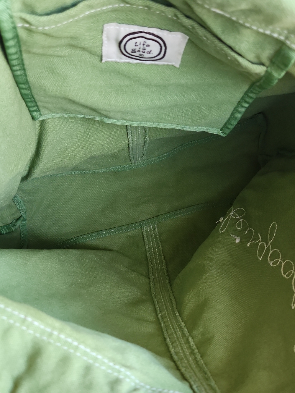 Life Is Good Green Floral Canvas Tote Bag with Cream Handles - Picture 6 of 11